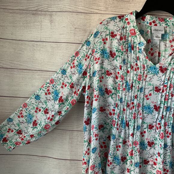 The Vermont Country Store White Floral Blouse 3/4th Sleeves Size Large - Picture 4 of 16